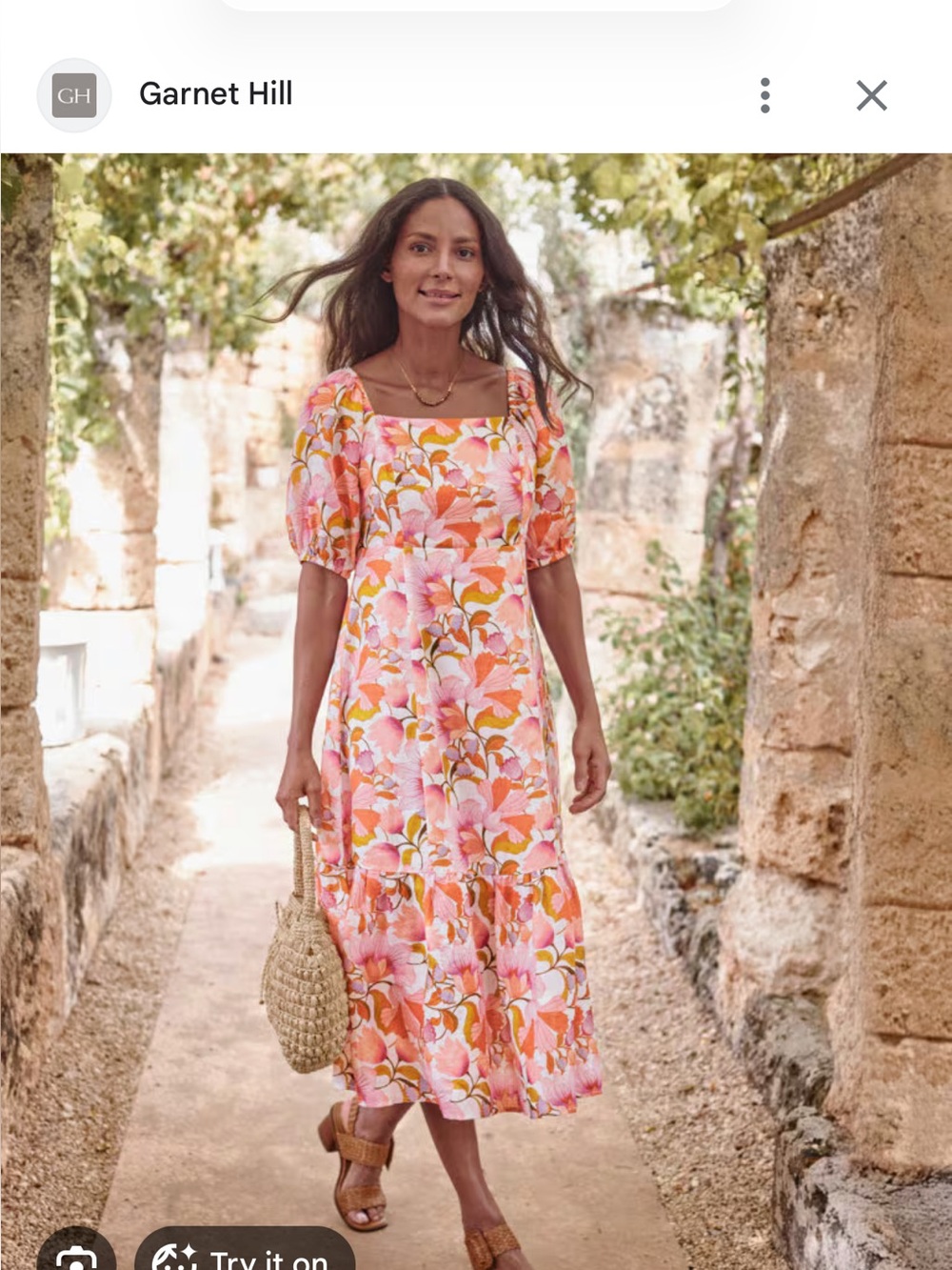 Garnet Hill linen puff sleeve midi dress.